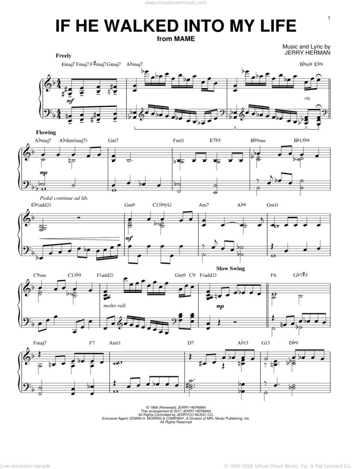 If He Walked Into My Life [Jazz version] sheet music for piano solo by Jerry Herman, intermediate skill level