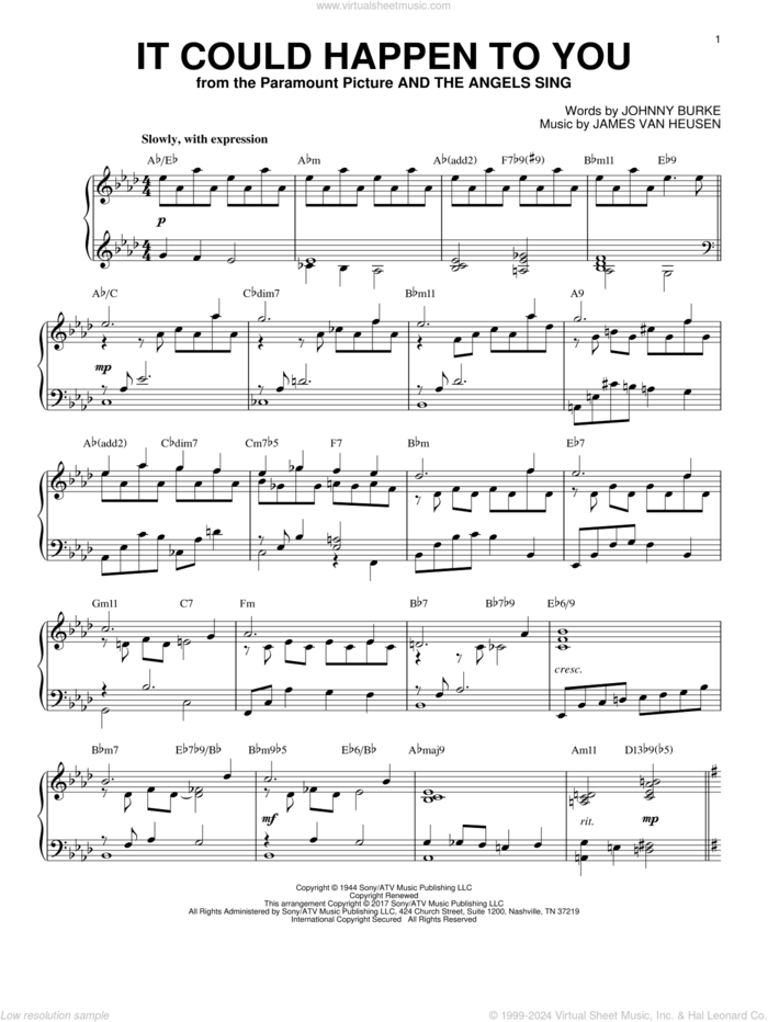 It Could Happen To You [Jazz version] sheet music for piano solo by Jimmy van Heusen, June Christy and John Burke, intermediate skill level