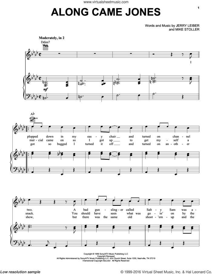 Along Came Jones sheet music for voice, piano or guitar by The Coasters, Leiber & Stoller, Jerry Leiber and Mike Stoller, intermediate skill level
