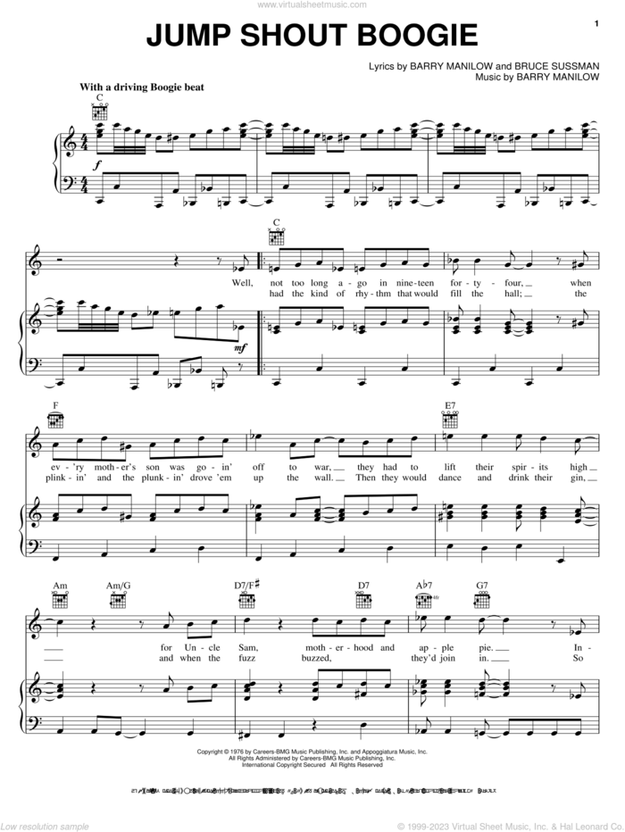 Jump Shout Boogie sheet music for voice, piano or guitar by Barry Manilow and Bruce Sussman, intermediate skill level