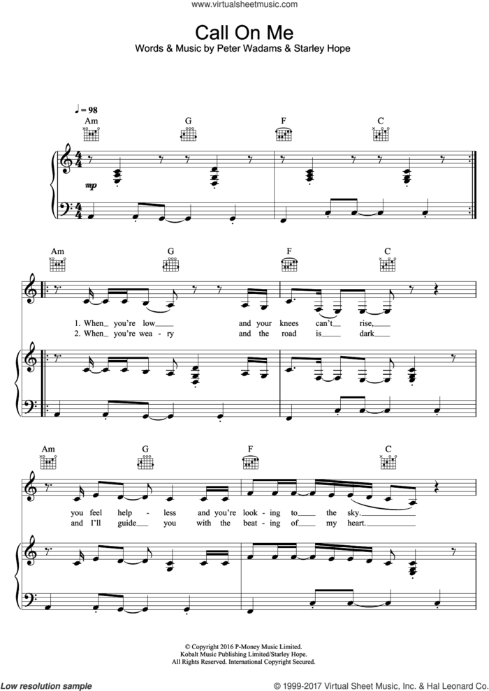 Call On Me sheet music for voice, piano or guitar by Starley, intermediate skill level
