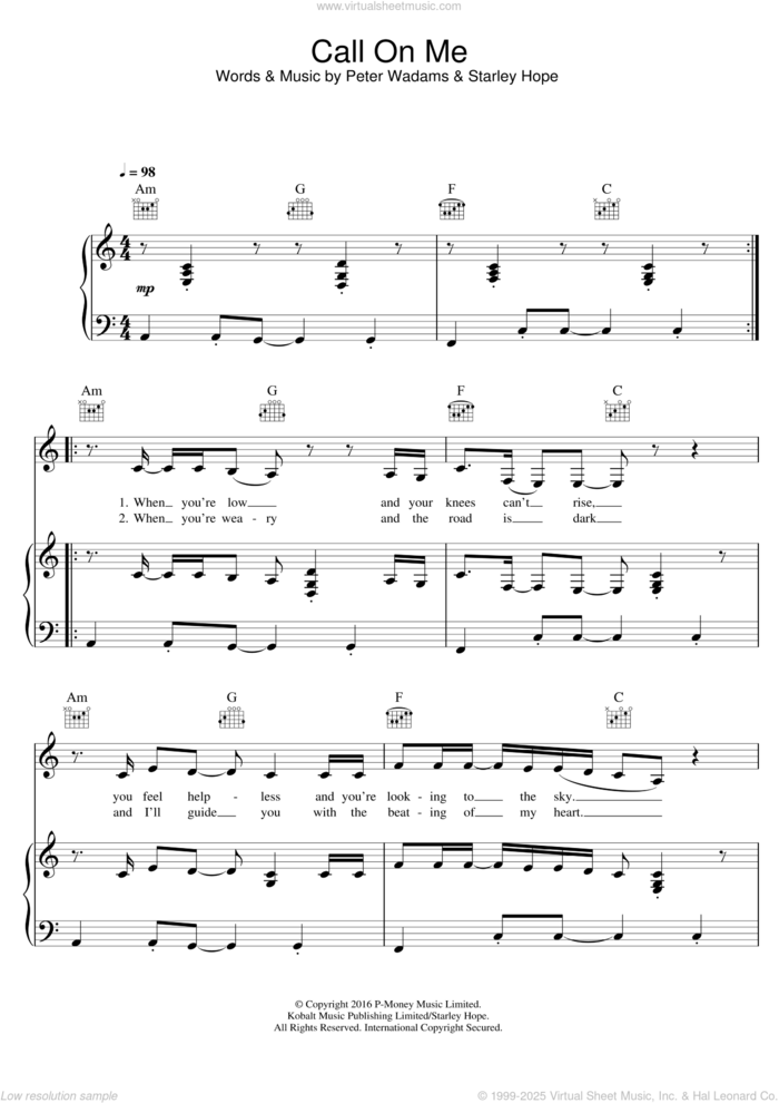 Call On Me sheet music for voice, piano or guitar by Starley, intermediate skill level