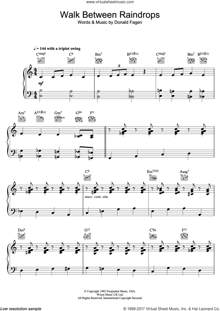 Walk Between Raindrops sheet music for voice, piano or guitar by Donald Fagen, intermediate skill level