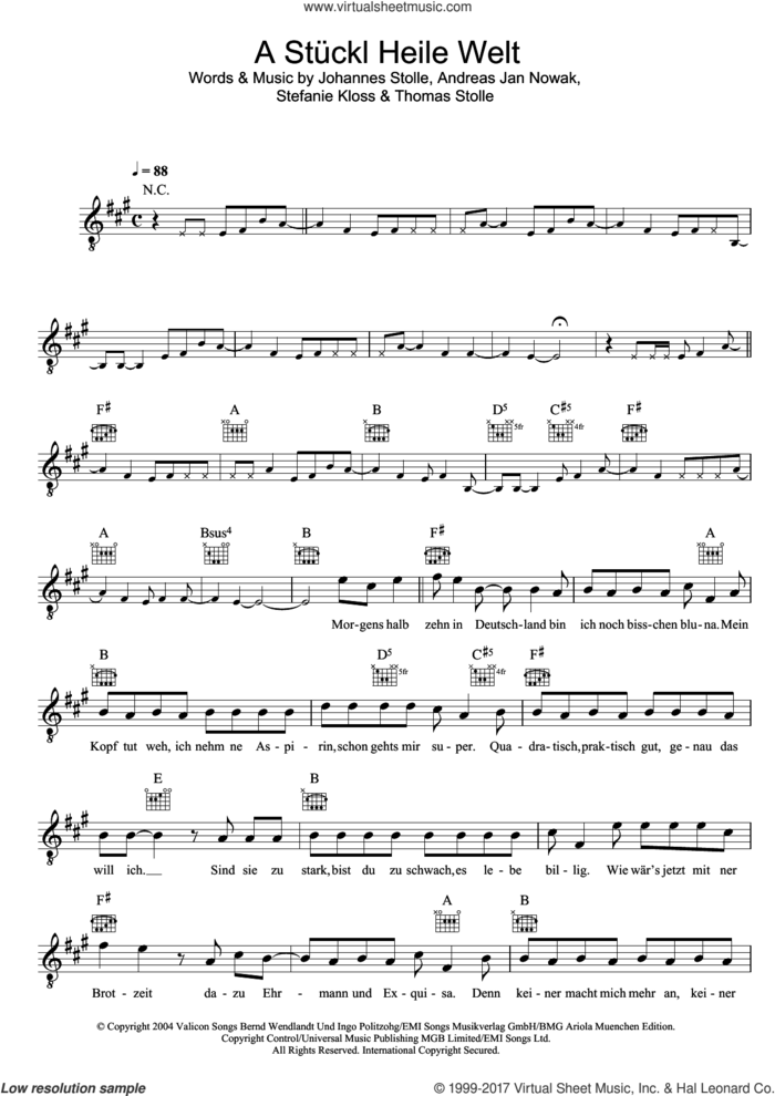 A Stuckl Heile Welt sheet music for voice and other instruments (fake book) by Silbermond, intermediate skill level