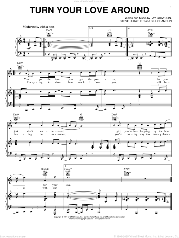 Turn Your Love Around sheet music for voice, piano or guitar by George Benson, Bill Champlin, Jay Graydon and Steve Lukather, intermediate skill level