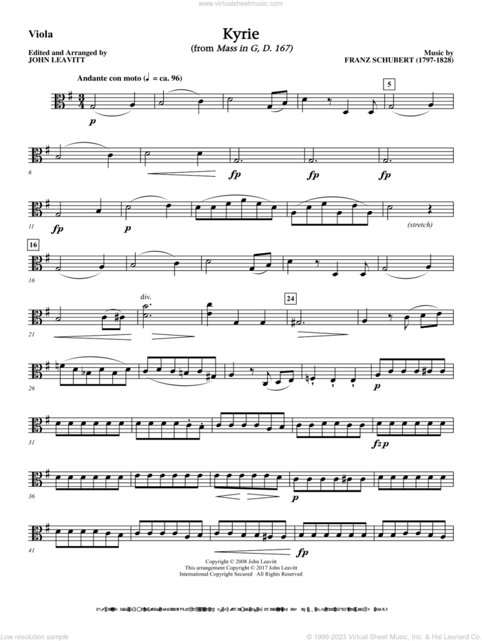 Kyrie (from Mass In G D. 167) sheet music for orchestra/band (viola) by Franz Schubert and John Leavitt, intermediate skill level