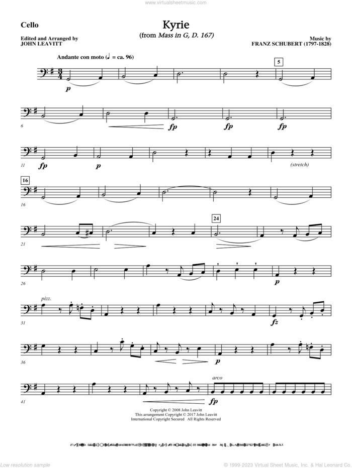 Kyrie (from Mass In G D. 167) sheet music for orchestra/band (cello) by Franz Schubert and John Leavitt, intermediate skill level