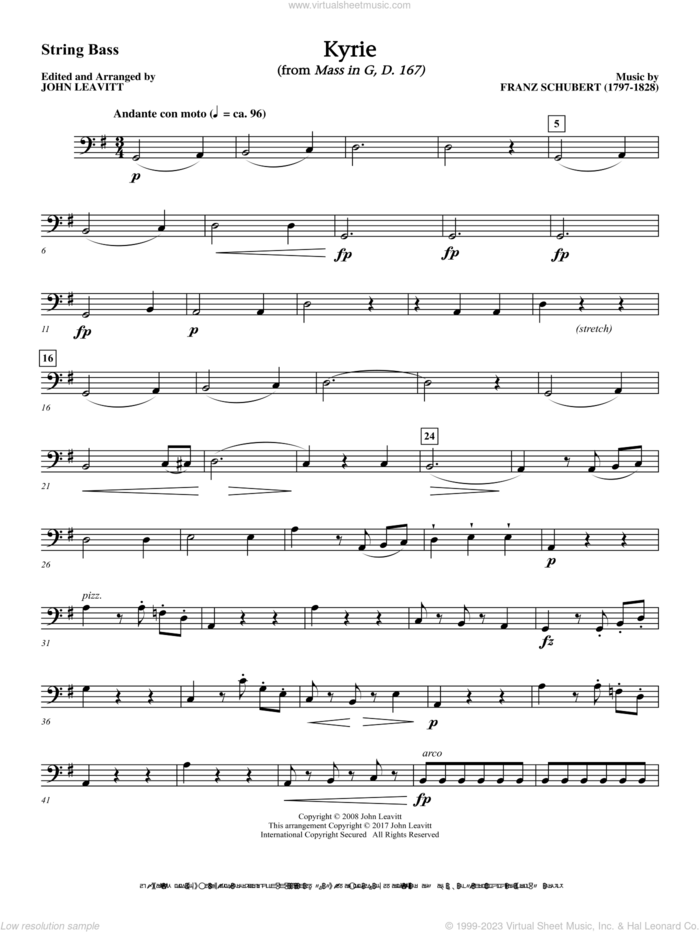 Kyrie (from Mass In G D. 167) sheet music for orchestra/band (string bass) by Franz Schubert and John Leavitt, intermediate skill level