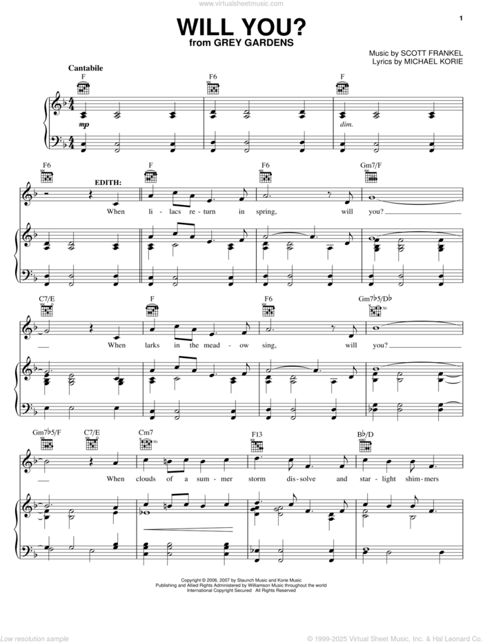 Will You? sheet music for voice, piano or guitar by Michael Korie, Grey Gardens (Musical) and Scott Frankel, intermediate skill level