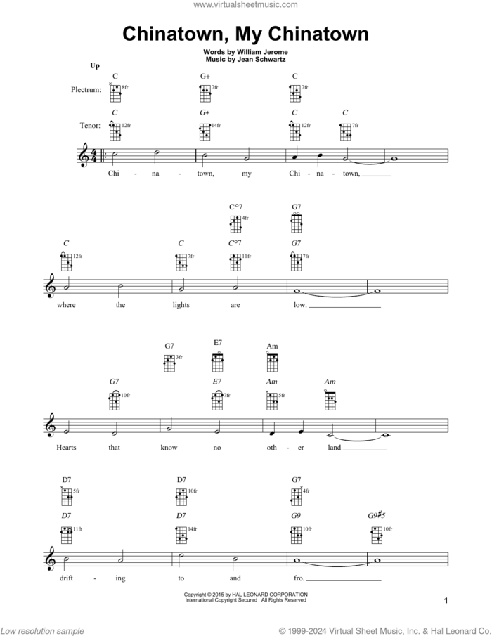 Chinatown, My Chinatown sheet music for banjo solo by Jean Schwartz and William Jerome, intermediate skill level