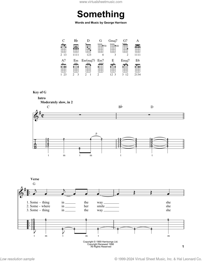 Something sheet music for banjo solo by The Beatles and George Harrison, intermediate skill level