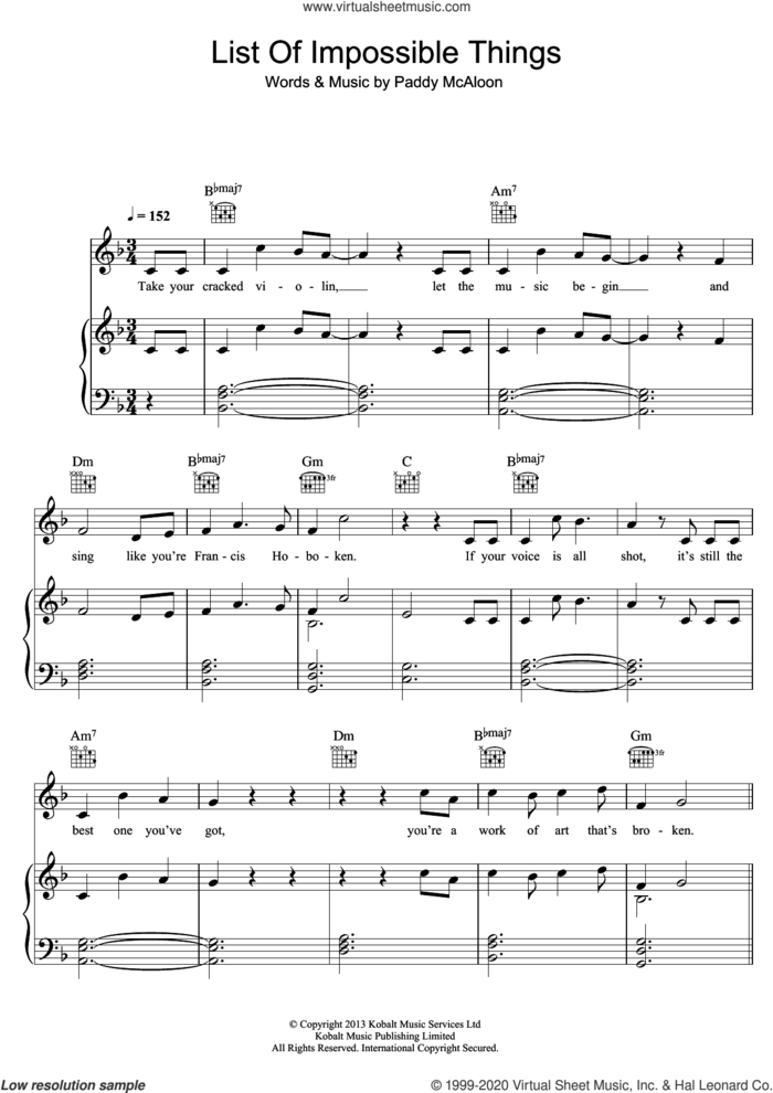 List Of Impossible Things sheet music for voice, piano or guitar by Prefab Sprout, intermediate skill level