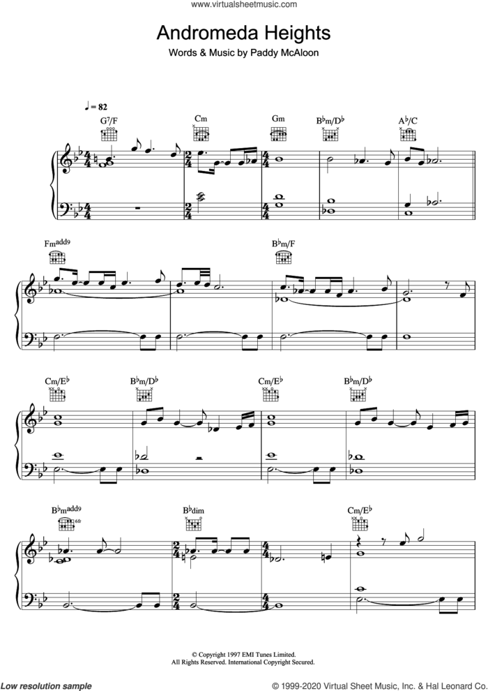 Andromeda Heights sheet music for voice, piano or guitar by Prefab Sprout, intermediate skill level