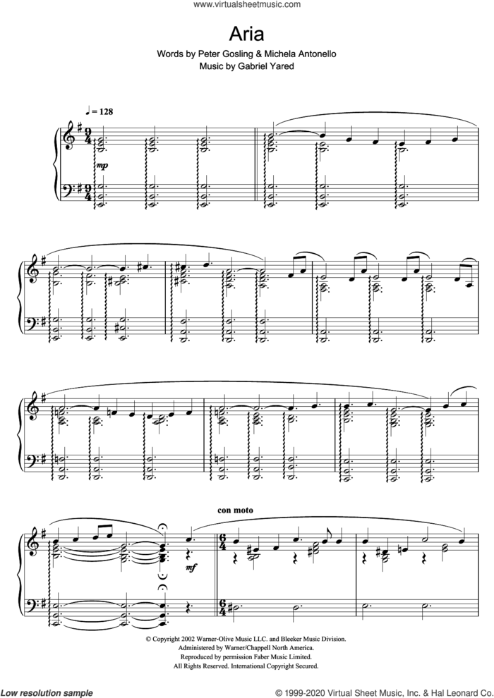 Possesso (from Possession) sheet music for piano solo by Gabriel Yared, Michela Antonello and Peter Gosling, intermediate skill level