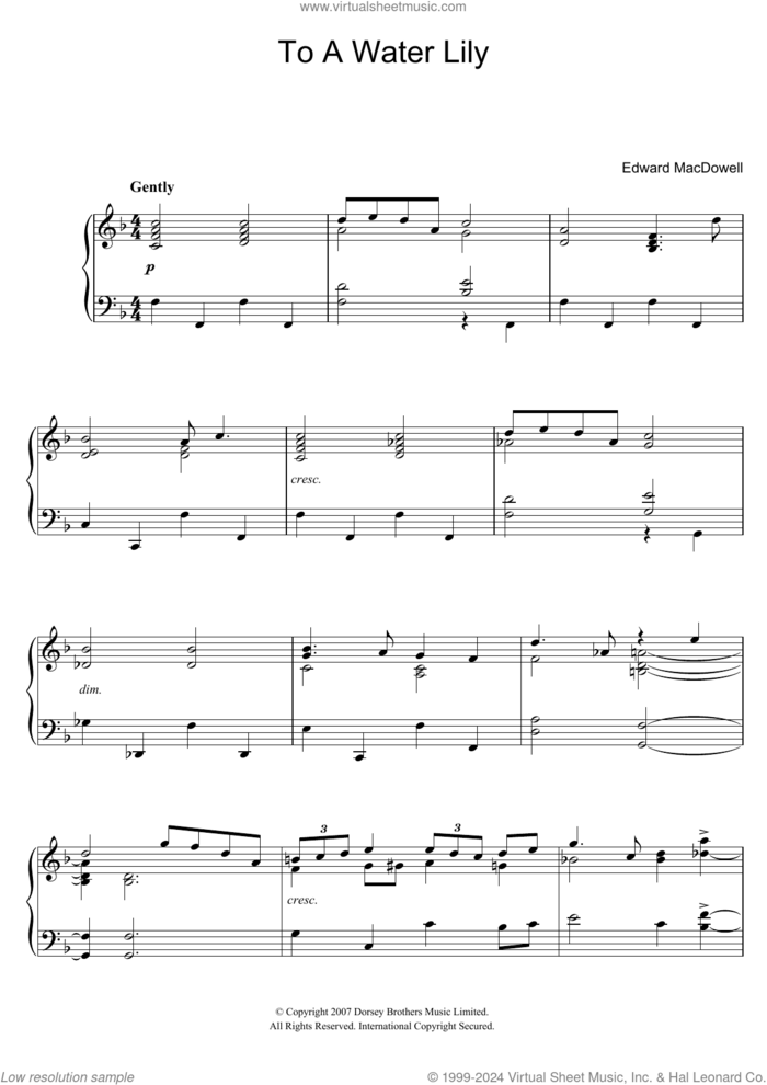 To A Water Lily sheet music for piano solo by Edward MacDowell, classical score, easy skill level