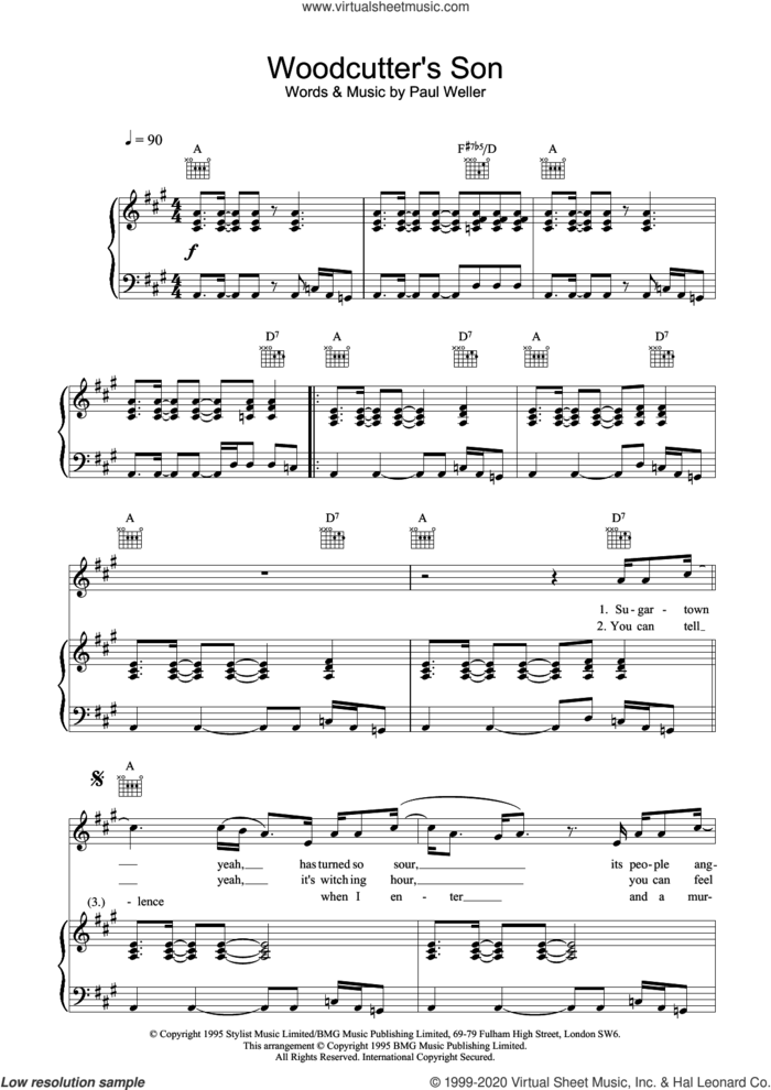 Woodcutter's Son sheet music for voice, piano or guitar by Paul Weller, intermediate skill level