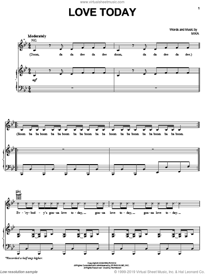 Love Today sheet music for voice, piano or guitar by Mika, intermediate skill level