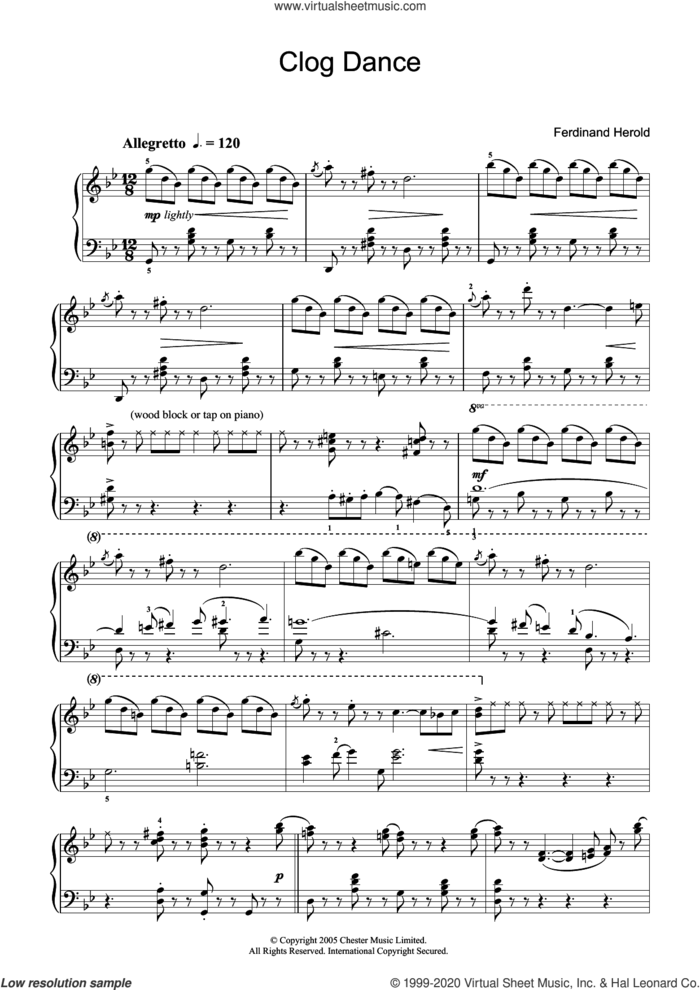 Clog Dance from La Fille Mal Gardee sheet music for piano solo by Ferdinand Herold, classical score, intermediate skill level