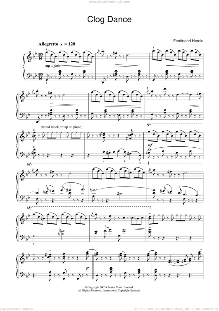 Clog Dance from La Fille Mal Gardee sheet music for piano solo by Ferdinand Herold, classical score, intermediate skill level