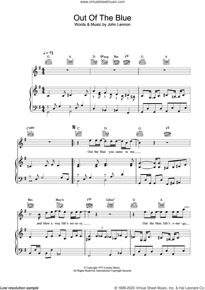 Out The Blue sheet music for voice, piano or guitar by John Lennon, intermediate skill level