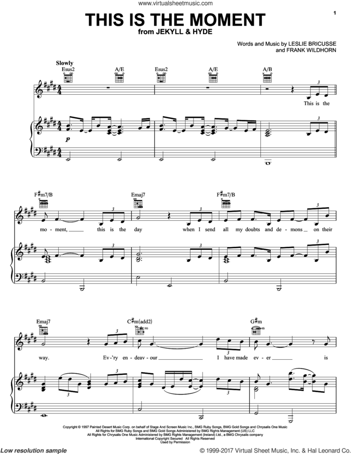 This Is The Moment sheet music for voice, piano or guitar by Leslie Bricusse, Jekyll & Hyde (Musical) and Frank Wildhorn, intermediate skill level