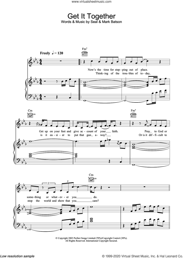 Get It Together sheet music for voice, piano or guitar by Manuel Seal and Mark Batson, intermediate skill level