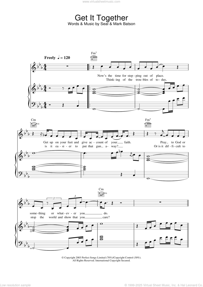 Get It Together sheet music for voice, piano or guitar by Manuel Seal and Mark Batson, intermediate skill level