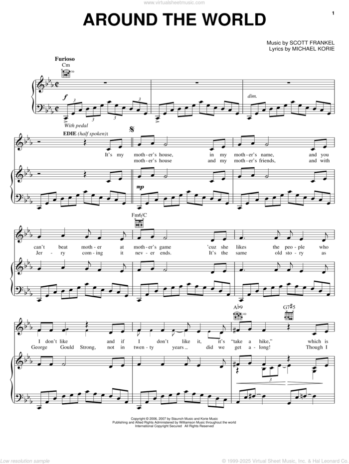 Around The World sheet music for voice, piano or guitar by Michael Korie, Grey Gardens (Musical) and Scott Frankel, intermediate skill level