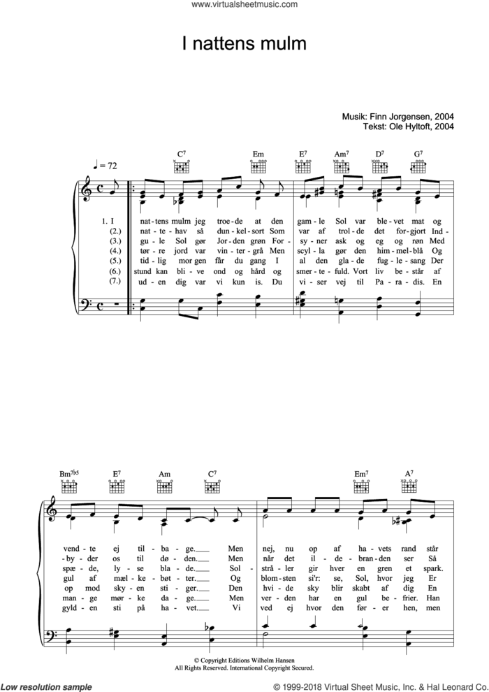 I Nattens Mulm sheet music for voice, piano or guitar by Finn Jorgensen and Ole Hyltoft, intermediate skill level