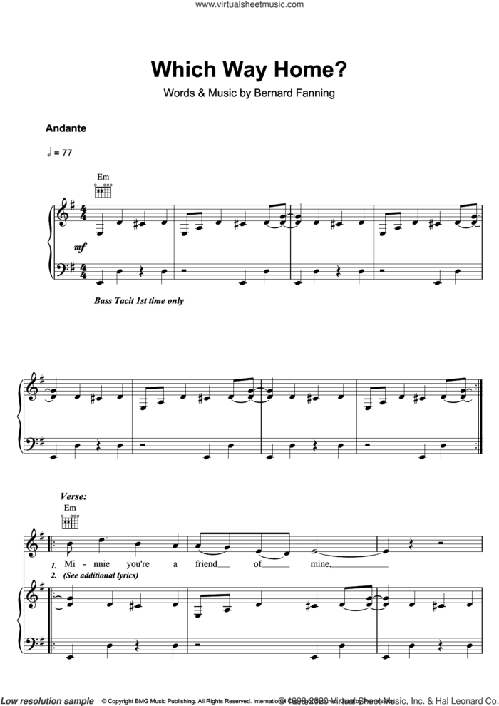 Which Way Home sheet music for voice, piano or guitar by Bernard Fanning, intermediate skill level