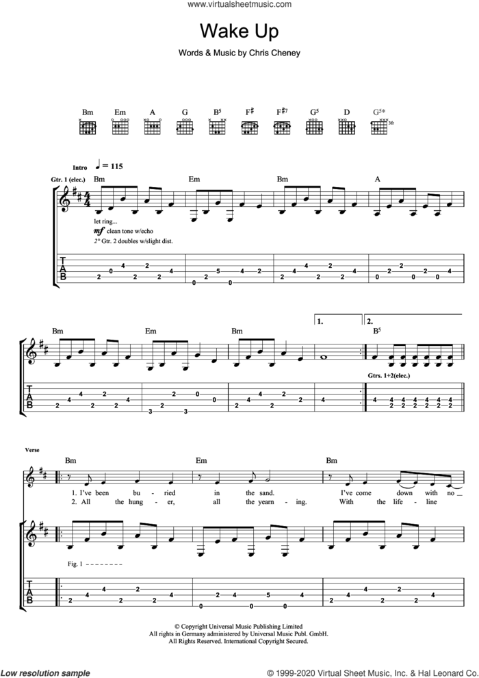 Wake Up sheet music for guitar (tablature) by The Living End and Chris Cheney, intermediate skill level