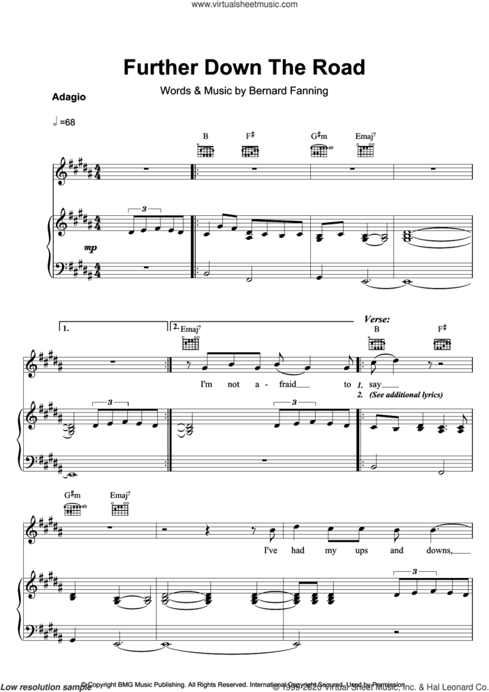 Further Down The Road sheet music for voice, piano or guitar by Bernard Fanning, intermediate skill level
