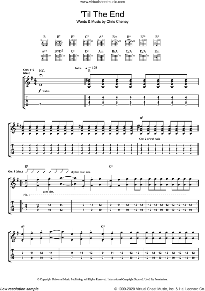 'Til The End sheet music for guitar (tablature) by The Living End and Chris Cheney, intermediate skill level