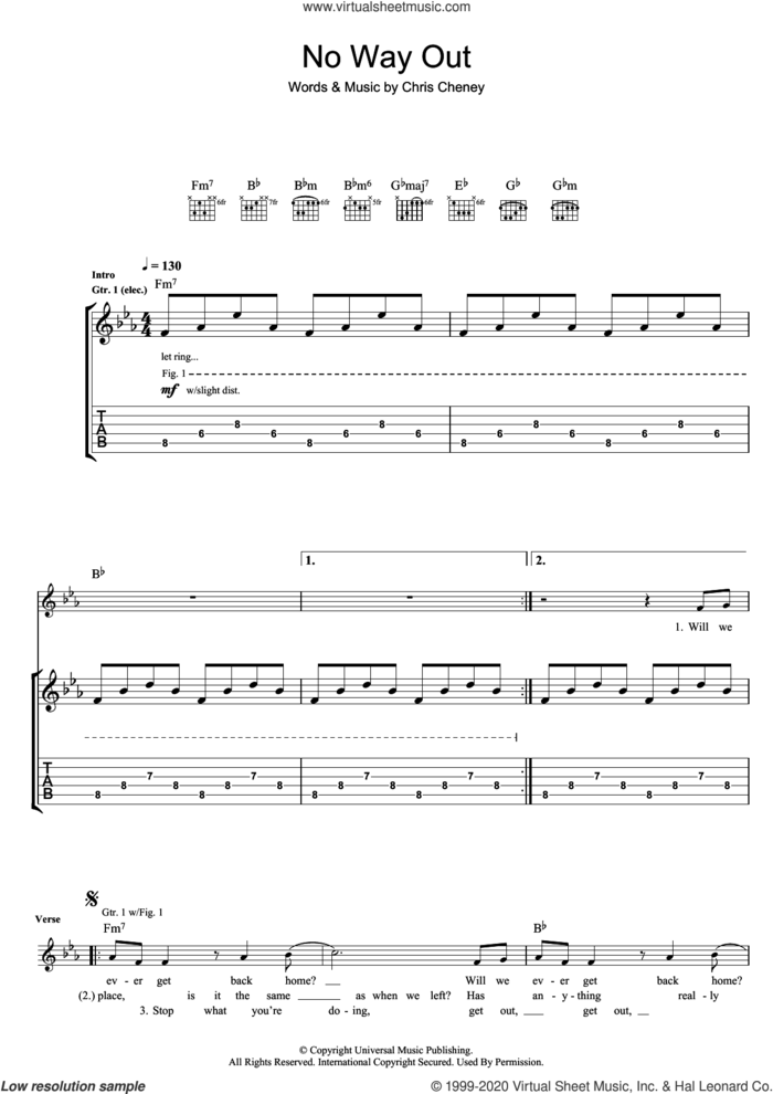 No Way Out sheet music for guitar (tablature) by The Living End and Chris Cheney, intermediate skill level