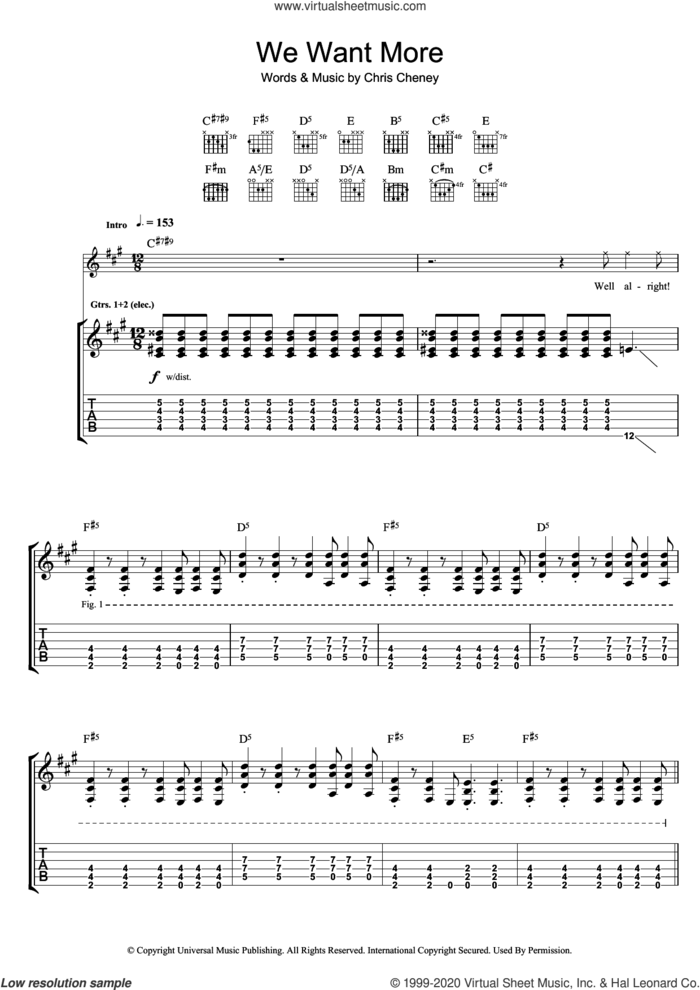 We Want More sheet music for guitar (tablature) by The Living End and Chris Cheney, intermediate skill level