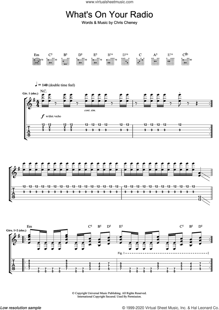 What's On Your Radio sheet music for guitar (tablature) by The Living End and Chris Cheney, intermediate skill level