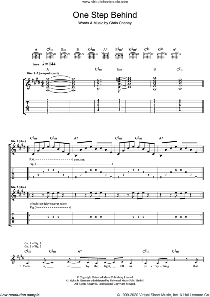 One Step Behind sheet music for guitar (tablature) by The Living End and Chris Cheney, intermediate skill level