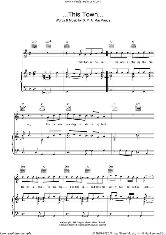 ...This Town... sheet music for voice, piano or guitar by Elvis Costello, intermediate skill level