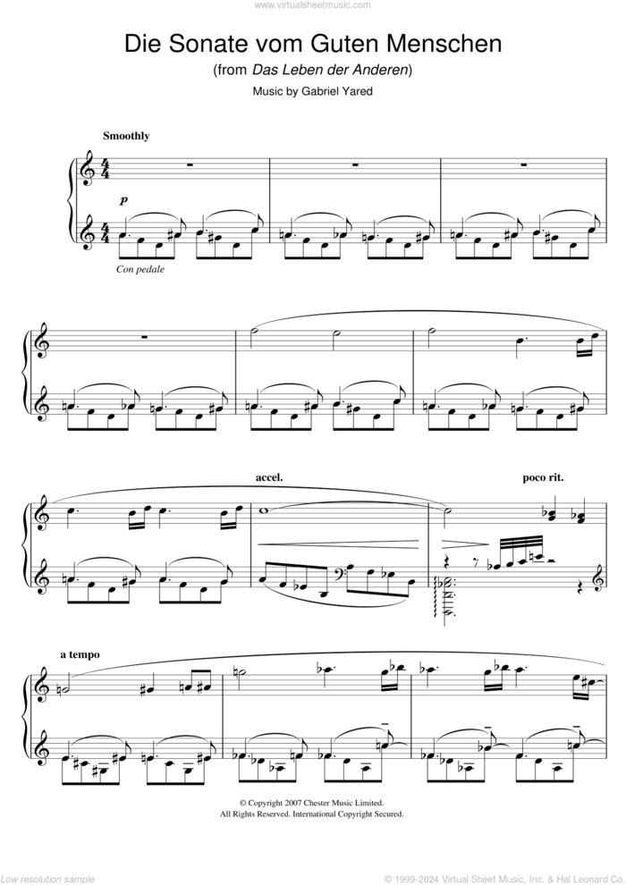 Die Andere Sonate (from Das Leben der Anderen) sheet music for piano solo by Gabriel Yared, intermediate skill level