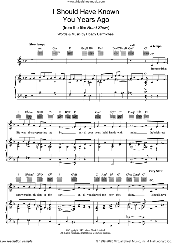 I Should Have Known You Years Ago sheet music for voice, piano or guitar by Hoagy Carmichael, intermediate skill level