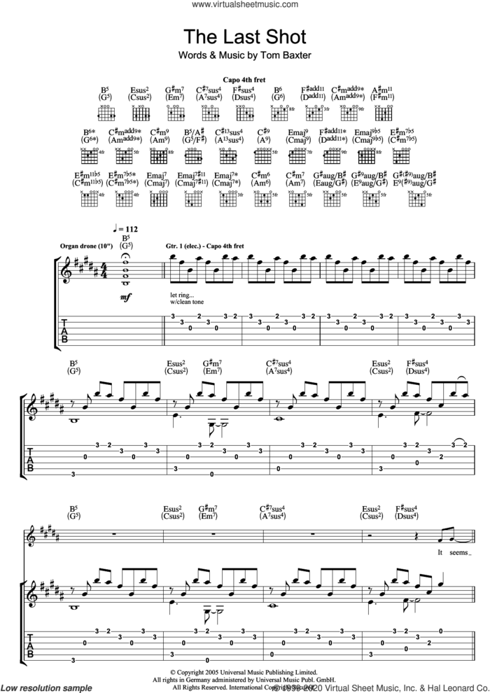 The Last Shot sheet music for guitar (tablature) by Tom Baxter, intermediate skill level