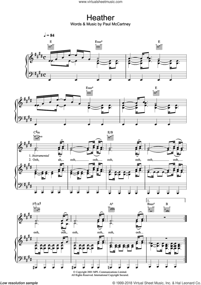 Heather sheet music for voice, piano or guitar by Paul McCartney, intermediate skill level