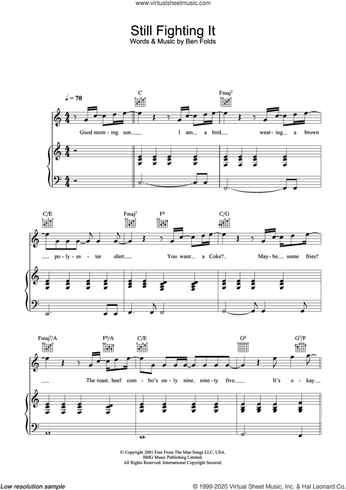 Still Fighting It sheet music for voice, piano or guitar by Ben Folds, intermediate skill level