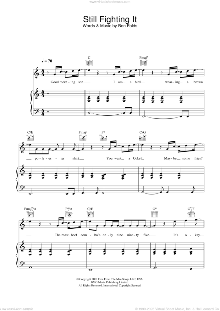 Still Fighting It sheet music for voice, piano or guitar by Ben Folds, intermediate skill level