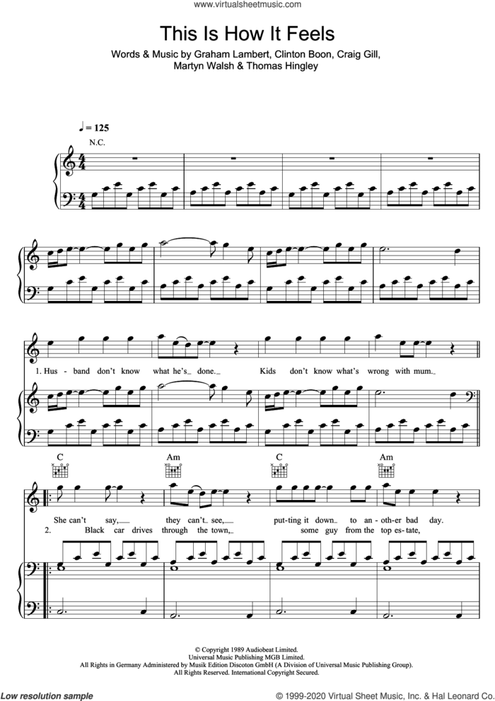 This Is How It Feels sheet music for voice, piano or guitar by The Inspiral Carpets, Clinton Boon, Craig Gill, Graham Lambert, Martyn Walsh and Thomas Hingley, intermediate skill level
