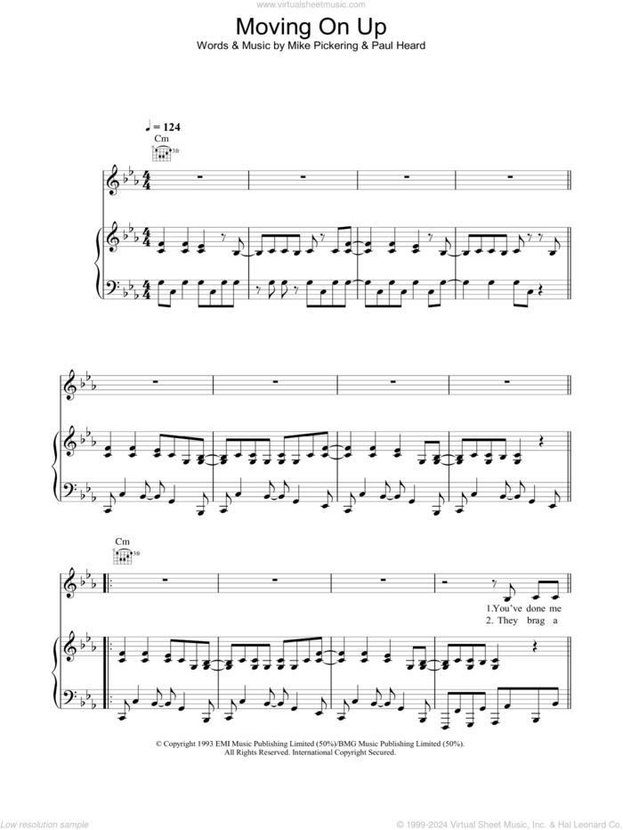 Moving On Up sheet music for voice, piano or guitar by M People, Mike Pickering and Paul Heard, intermediate skill level