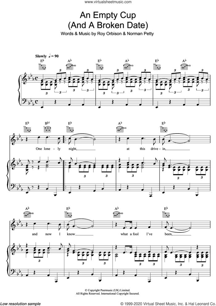 An Empty Cup (And A Broken Date) sheet music for voice, piano or guitar by Buddy Holly, Norman Petty and Roy Orbison, intermediate skill level