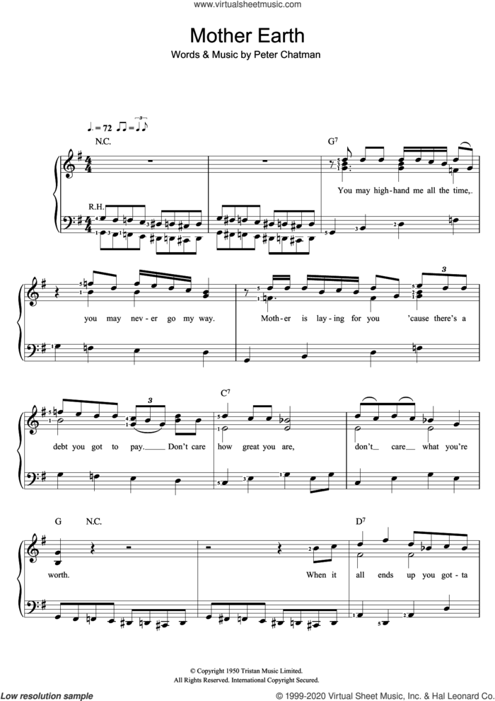 Mother Earth sheet music for voice and piano by Memphis Slim and Peter Chatman, intermediate skill level