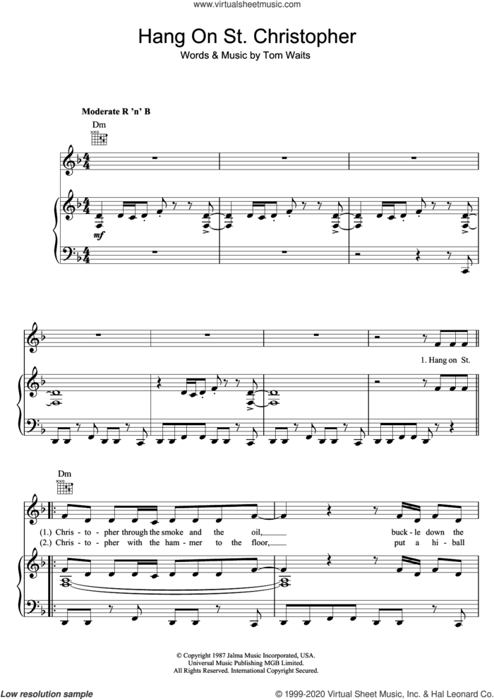 Hang On St. Christopher sheet music for voice, piano or guitar by Tom Waits, intermediate skill level