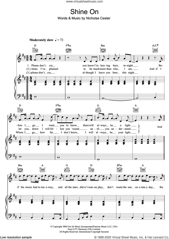 Shine On sheet music for voice, piano or guitar by Nic Cester, intermediate skill level